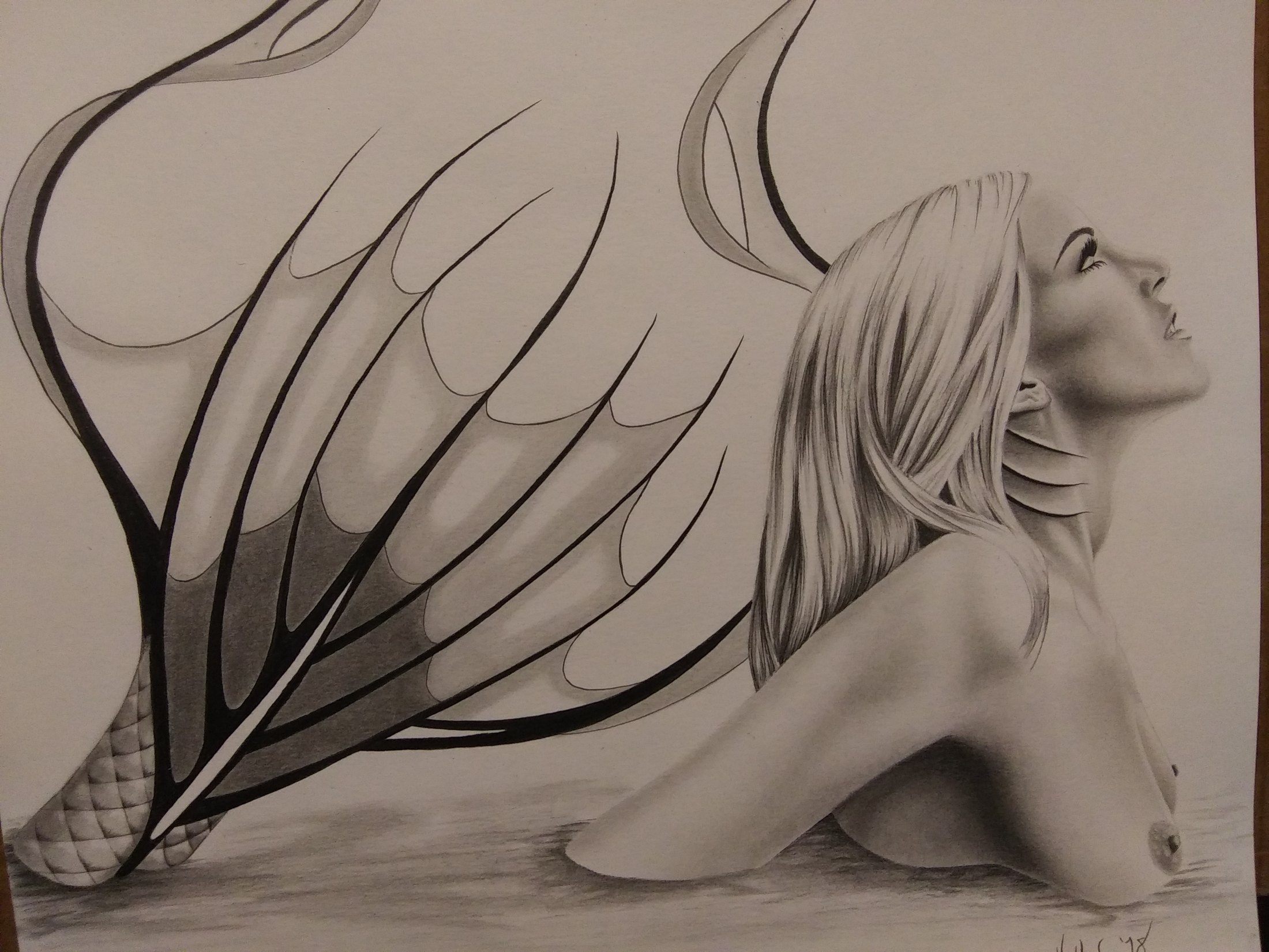 Graphite pinup fairy drawing by Don at Social Suicide Tattoos