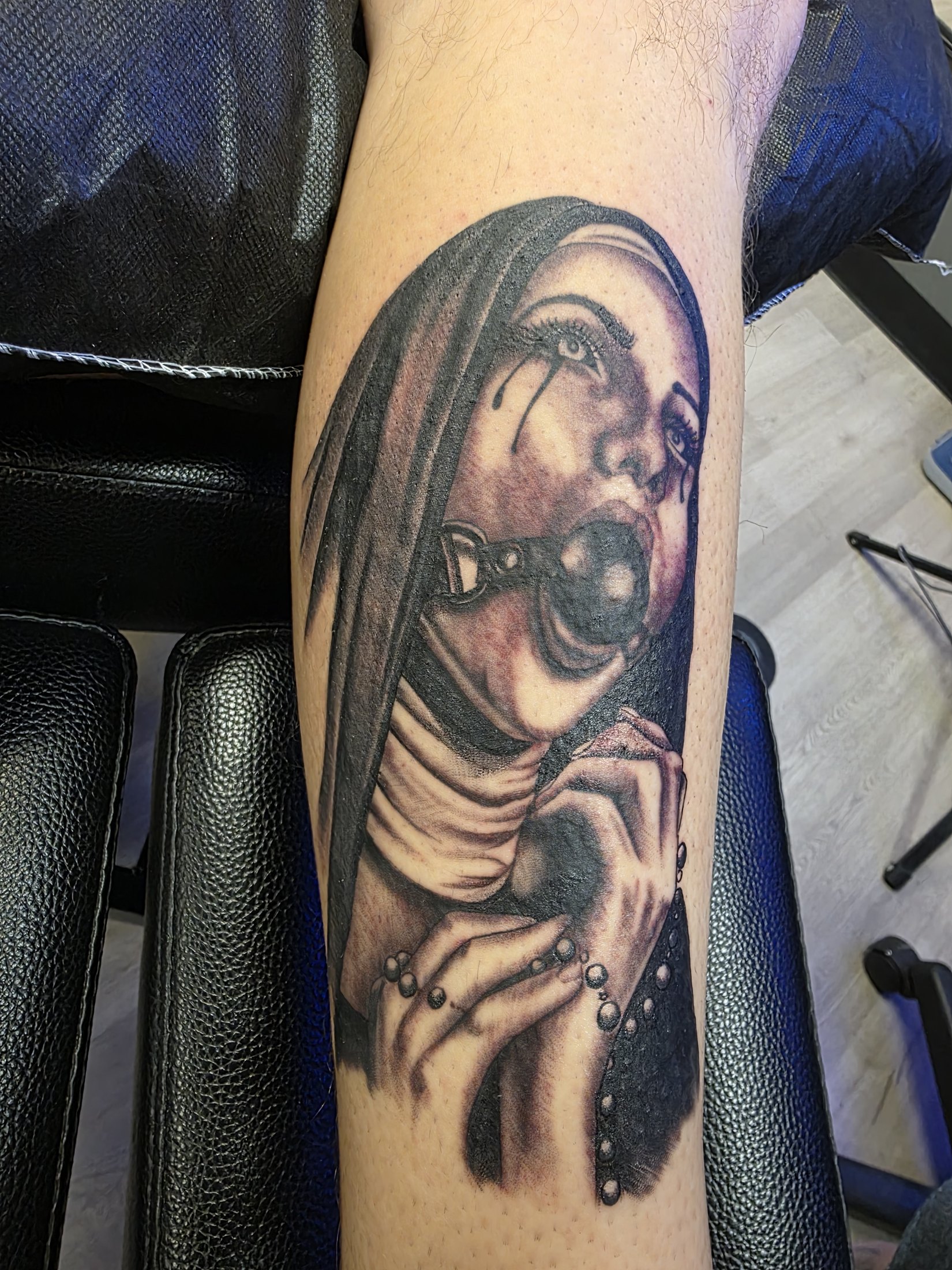 Black and grey horror portrait tattoo by Social Suicide Tattoos in Pahrump, Nevada