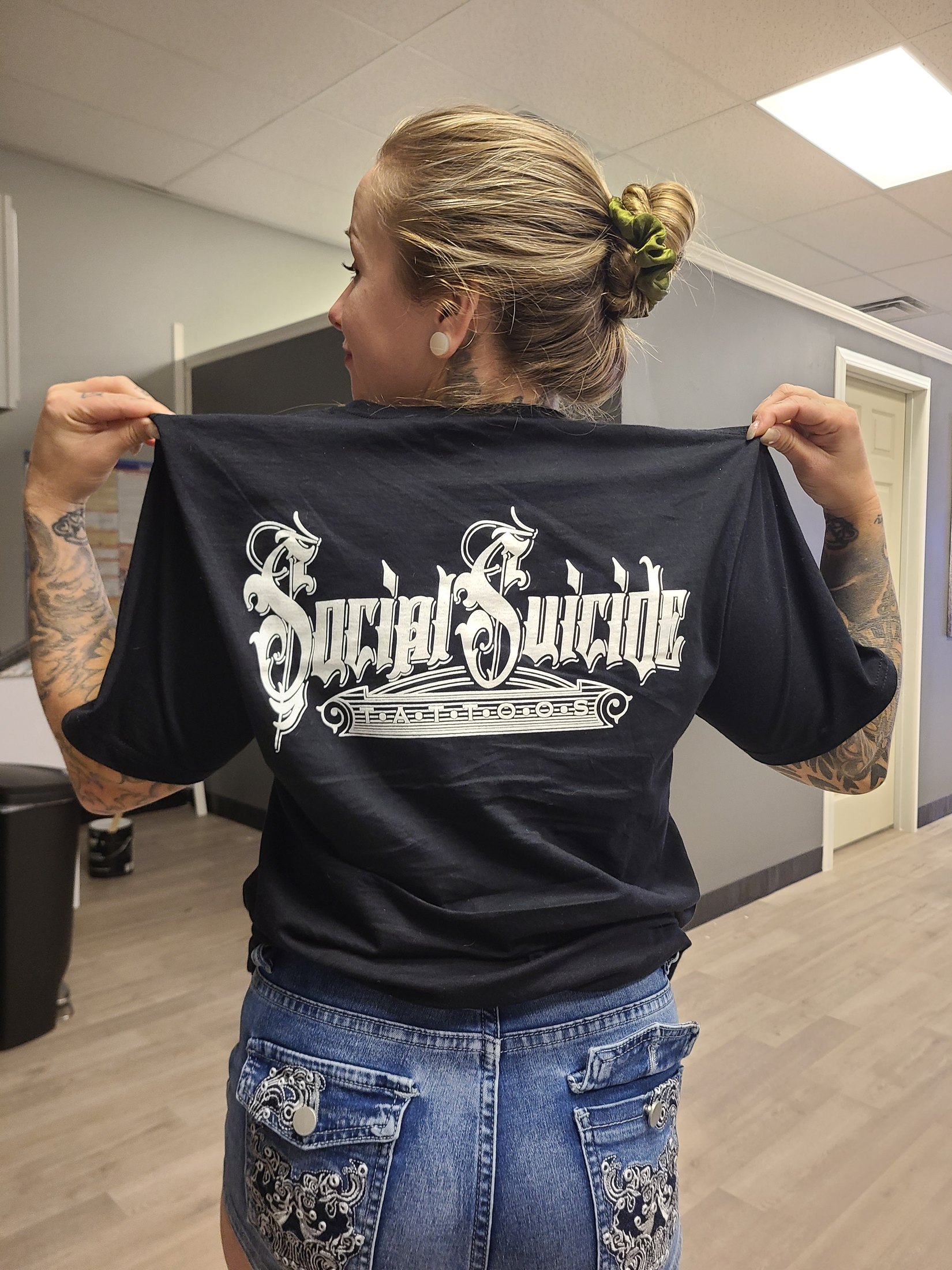 Social Suicide Tattoos shirt photographed inside the Pahrump studio